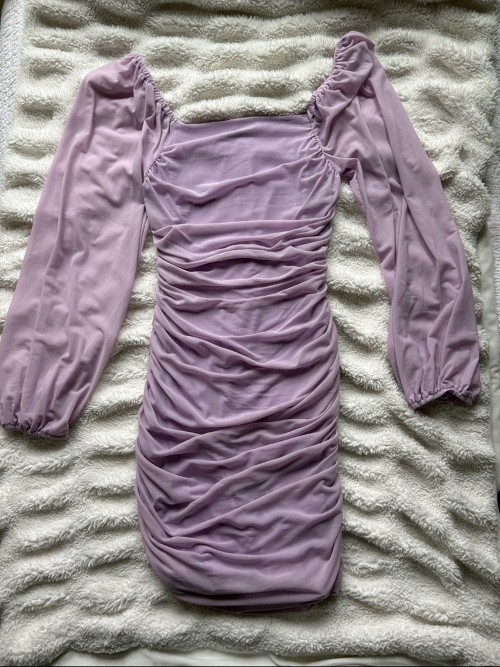 Lavender Ruched Long-Sleeve Bodycon Dress